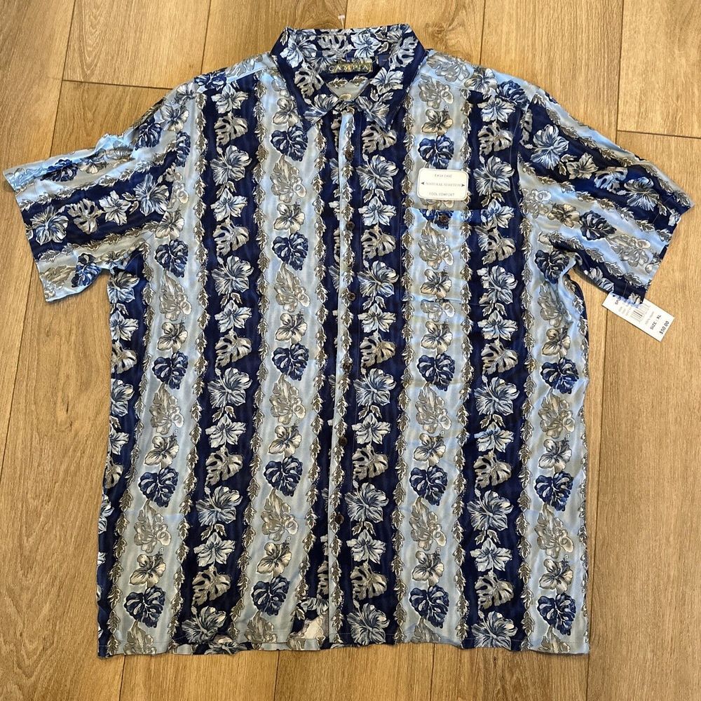 Campia‎ Men's 100% Rayon Blue Floral Hawaiian Cool Comfort Size X-Large NEW